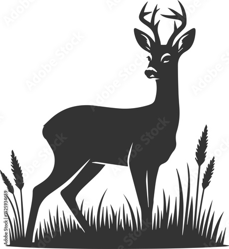 Black roe deer wild animal vector drawing silhouette