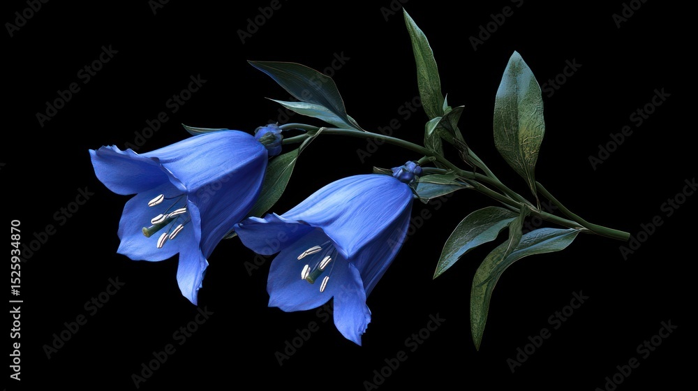Fototapeta premium Elegant Bluebells on Black Background: A Stunning Botanical Close-Up