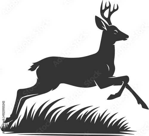 Black roe deer wild animal vector drawing silhouette
