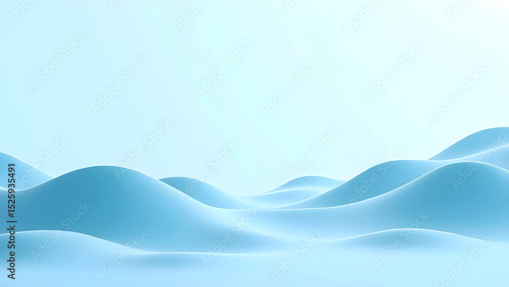 Fototapeta premium Serene blue abstract landscape with smooth undulating waves and soft diffused lighting