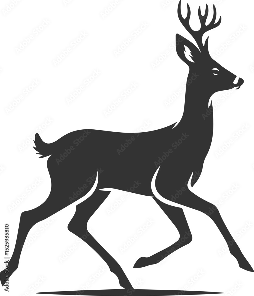Fototapeta premium Black roe deer wild animal vector drawing silhouette