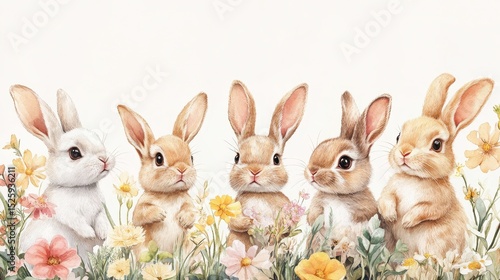 Adorable Baby Bunnies in Spring Flowers