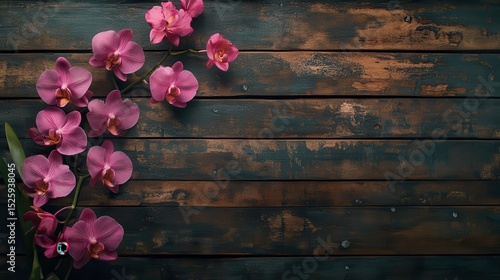 Dark Wood Background with Pink Orchids