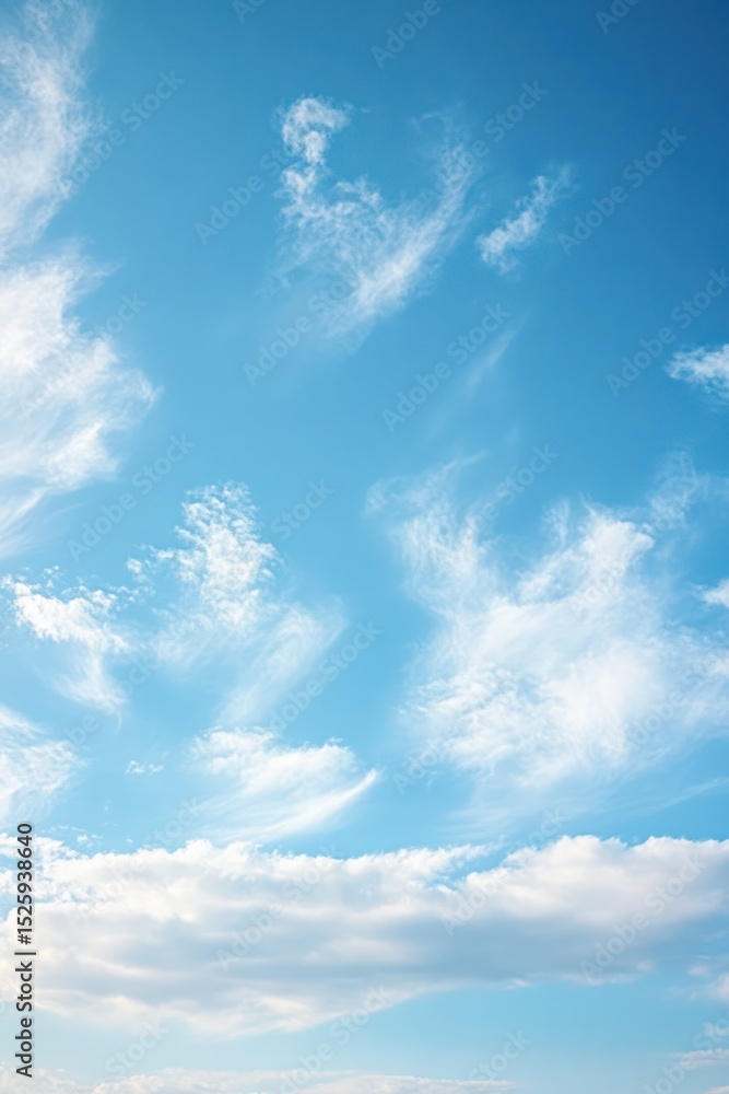 Obraz premium Blue sky with scattered white clouds creating a calm and peaceful atmosphere on a clear day