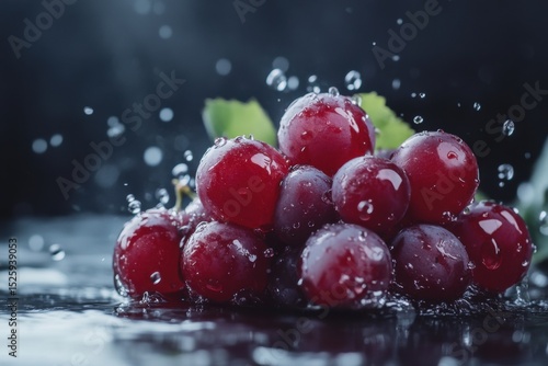Grape berries fall onto wet surface creating splashes in ultra slow motion, Grape berries falling on wet surface, Ultra Slow Motion