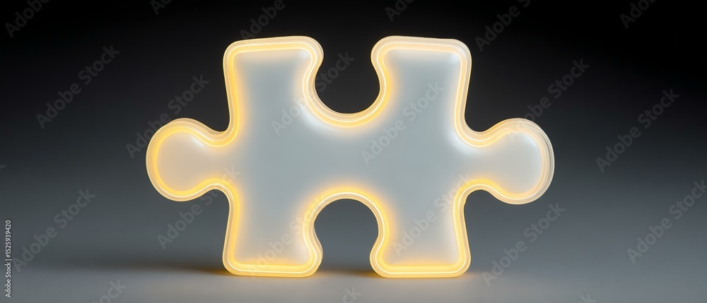 Obraz premium Glowing puzzle piece with yellow light, glowing puzzle piece for creative concept. Illuminated puzzle piece with soft glow effect.