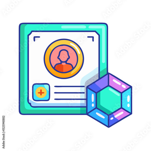 NFT Token Card Icon – Digital AR, Blockchain, Crypto Art, Virtual Reality Vector SVG