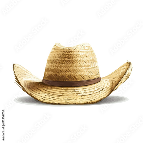 Wide Straw Hat Pool vector 2D flat illustration, isolated on a white background.