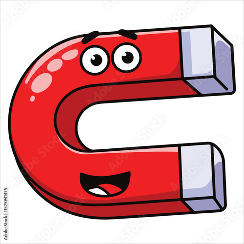 Fun cartoon magnet vector illustration. Science and physics educational concept art.