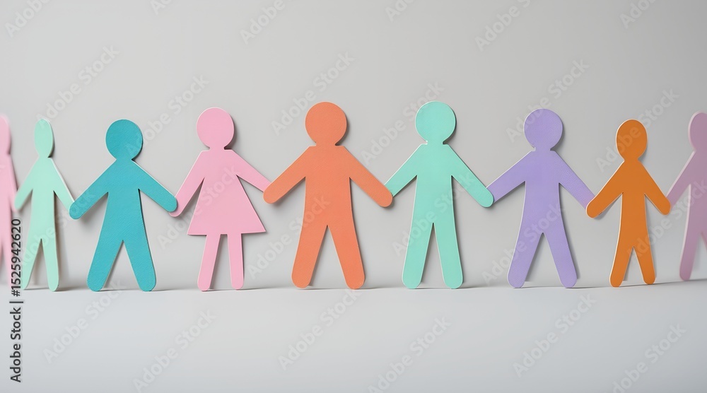 Pastel paper people hold hands in a circle, isolated on white background Pastel paper people hold hands in a circle, isolated on white background