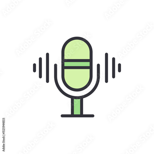 Minimalist Pale Green Microphone With Sound Waves On Transparent Surface