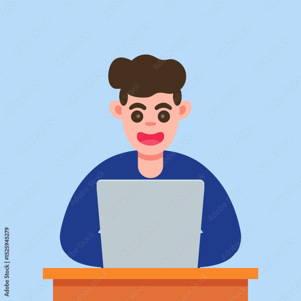 Cute Cartoon Boy Working on Laptop character design Cute Cartoon Boy Working on Laptop character design
