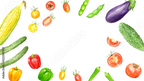 Wallpaper Mural 水彩で描いた夏野菜のフレーム Torontodigital.ca