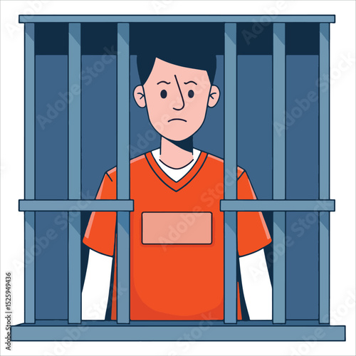 Young guy in jail jumpsuit. Criminal vector, ideal for justice, law, and punishment themes.