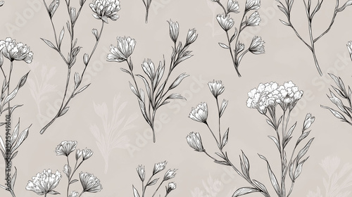 Boho texture overlay. Backgrounds. Overlay design. Textile mockups. Packaging. Social media templates. Hand-inked wildflowers on neutral fabric