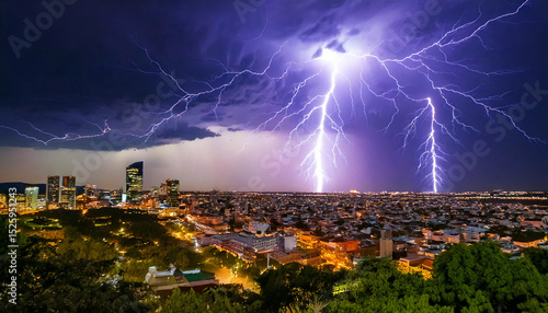 都会　雷　生成AI　背景　