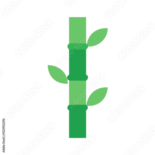 Simple Flat Bamboo Stalk with Leaves Natural Plant Element