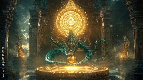 Mystical Naga Serpent Guardian in Ancient Temple