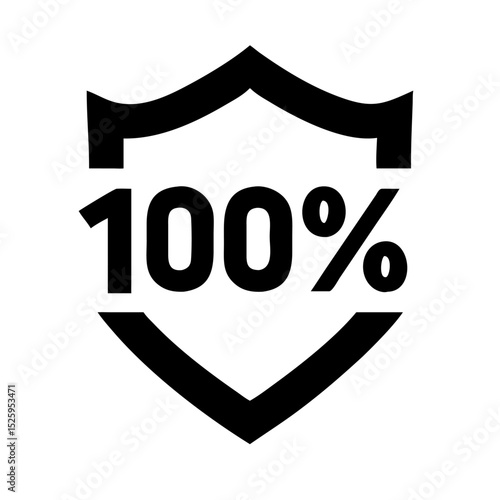 Illustration of a black shield containing the text one hundred percent on a white background image