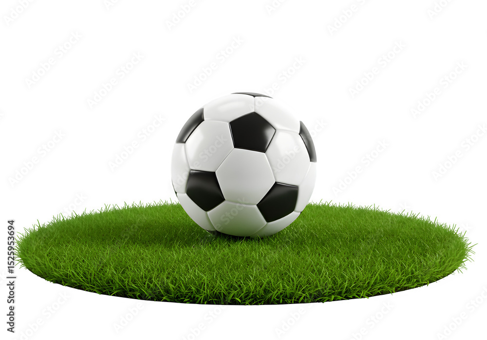 Fototapeta premium Grass with a soccer ball isolated on white or transparent background. PNG