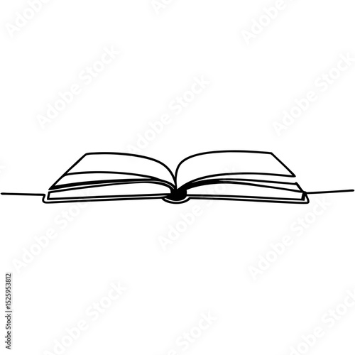 Illustration of an open book with pages displayed in a simple continuous line drawing style art work