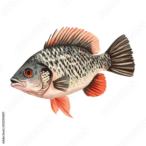 Tilapia Close Up vector 2D flat illustration, isolated on a white background.