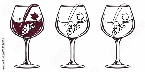 Two wine glasses and two champagne glasses on a clear background vector illustration.