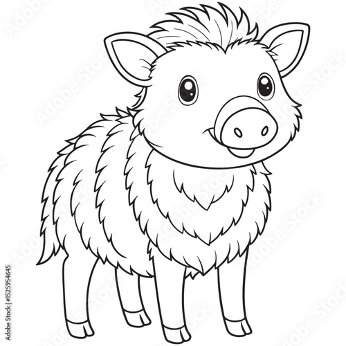 Baby Collared Peccary Coloring Page Cute Animal Illustration