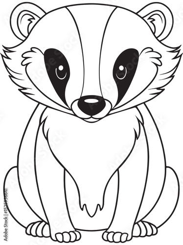 European Badger Line Art Cute Animal Illustration For Coloring Pages