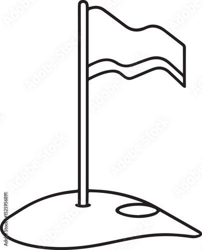 Golf flag hole outline vector illustration, line art