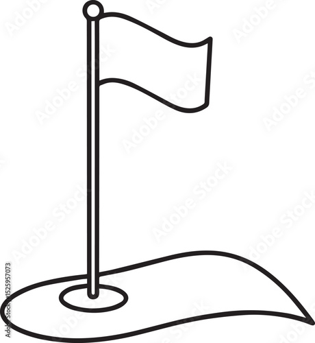 Golf flag hole outline vector illustration, line art