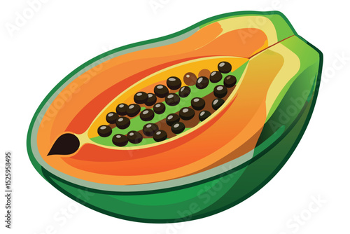 Vibrant Papaya A Tropical Fruit Delight, Half-Cut Showing Seeds and Flesh