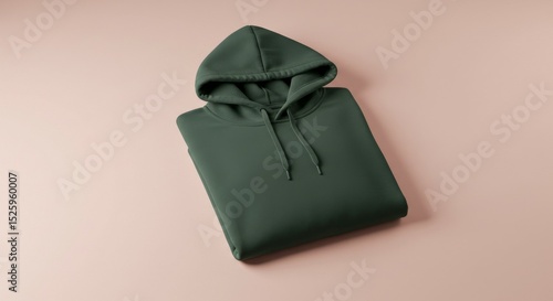 A clean, grey folded hoodie lies flat on a soft pink background, bathed in natural light with subtle shadows. This minimalist, top-down shot offers a perfect apparel mockup opportunity for fashion, co