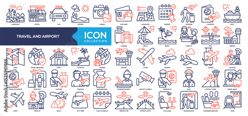 Travel and Airport Line Color Icon Collection