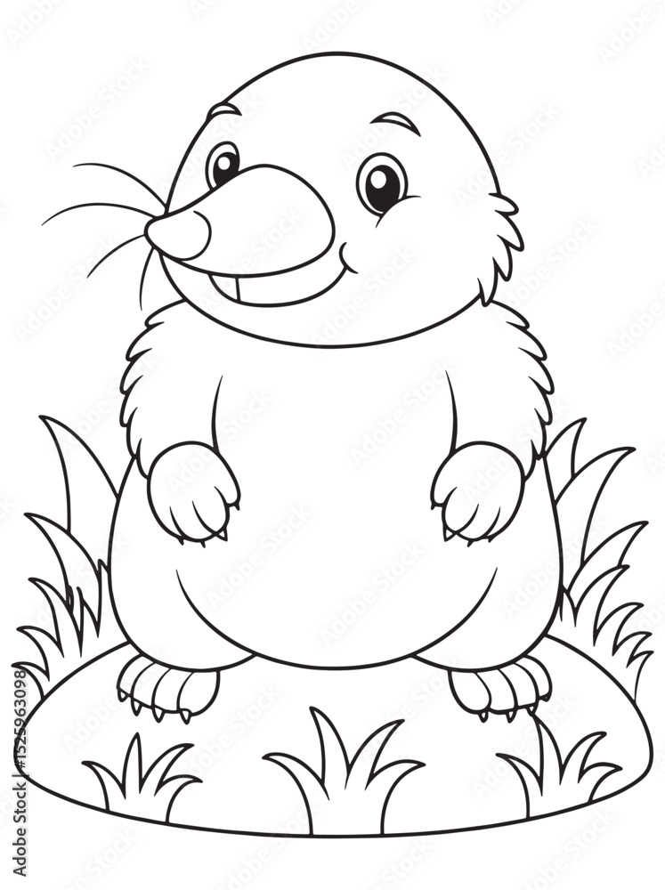 Fototapeta premium a cute cartoon mole standing in grassy area smiling