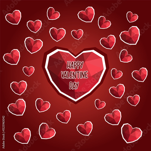 Valentine's day with separate text on a big heart, red background, vector illustration - vector
