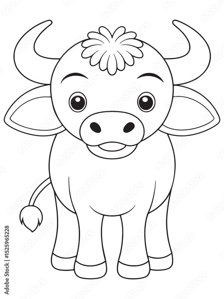 Fototapeta premium a cute cartoon bull with a flower on its head is standing alone