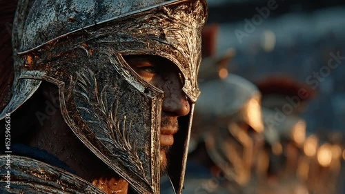 Epic standoff of spartan warriors in detailed armor ready for fierce battle scene
