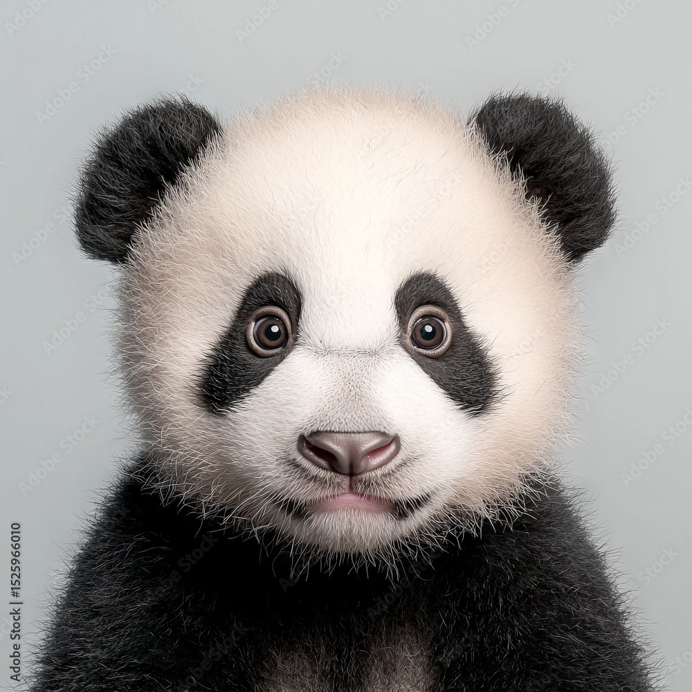 Fototapeta premium A close-up of a cute panda cub with big eyes and soft fur.