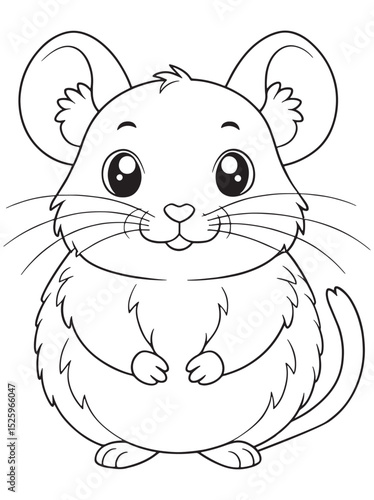 a cute cartoon mouse with big eyes and ears standing on hind legs looking happy