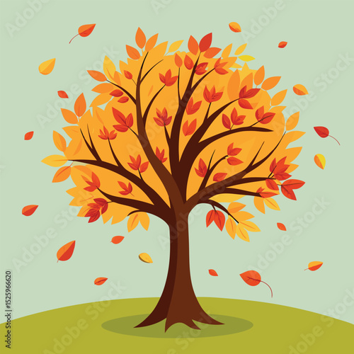 Beautiful Autumn Tree with Falling Leaves.