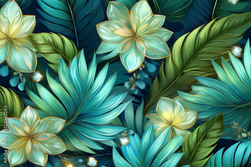 Bioluminescent neon tropical night seamless pattern Bioluminescent neon tropical night seamless pattern