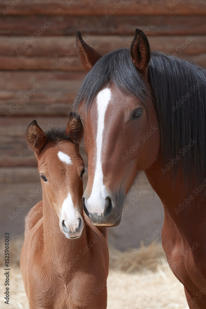 Naklejka premium Mother Horse and Foal Embrace