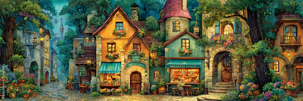 Charming Village Street Surrounded by Lush Nature Charming Village Street Surrounded by Lush Nature