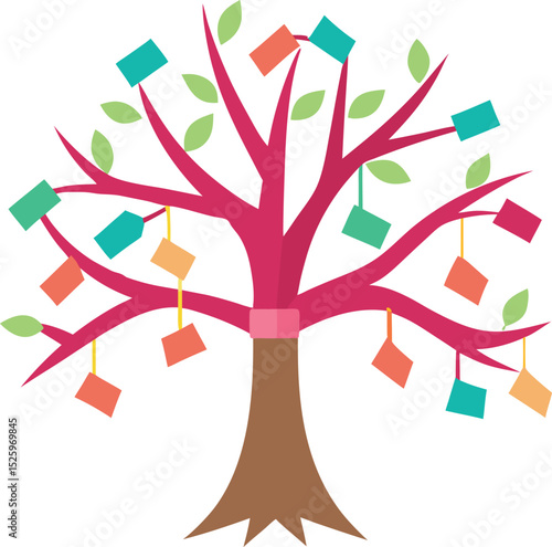 Colorful Ribbon Wishing Tree Illustration.