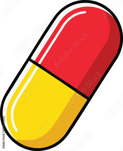 Yellow and orange pills with a yellow pencil medical vector illustration