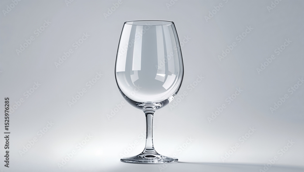 A clear wine glass stands elegantly against a soft gray backdrop in a studio setting lighting well A clear wine glass stands elegantly against a soft gray backdrop in a studio setting lighting well