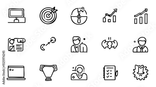Minimalist Business Line Icons - Office Strategy Vector Set