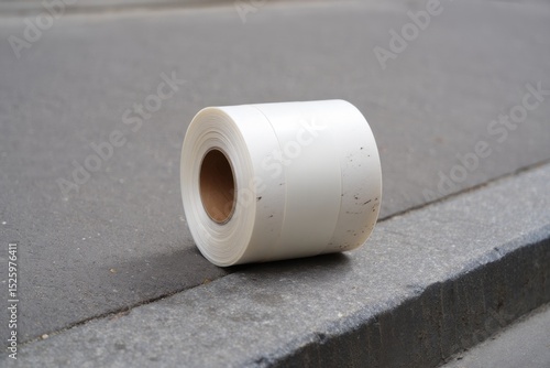 Roll of White Label Mockup on Asphalt Surface for Product Presentation and Advertisement