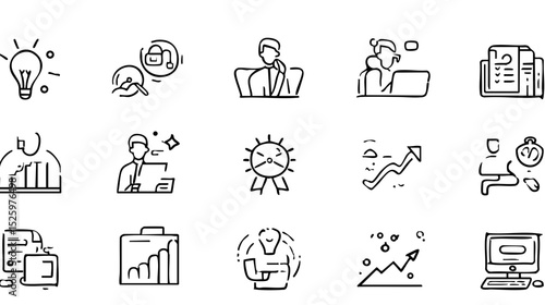 Minimalist Business Line Icons - Office Strategy Vector Set